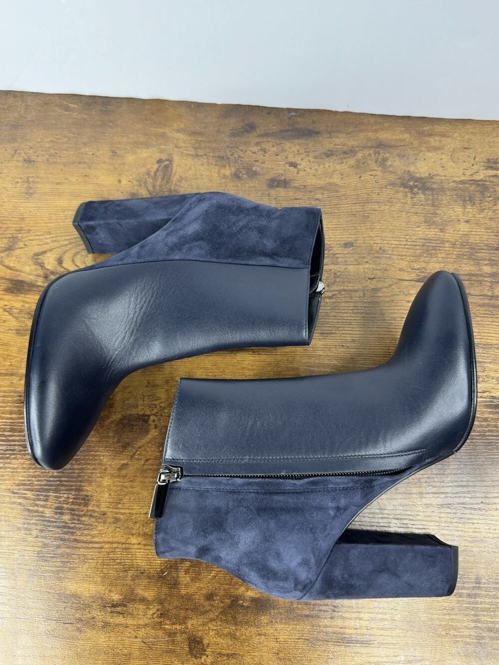 Nautica Italy Navy Leather Suede Ankle Boots Women EU 38 US 7.5 Block Heel